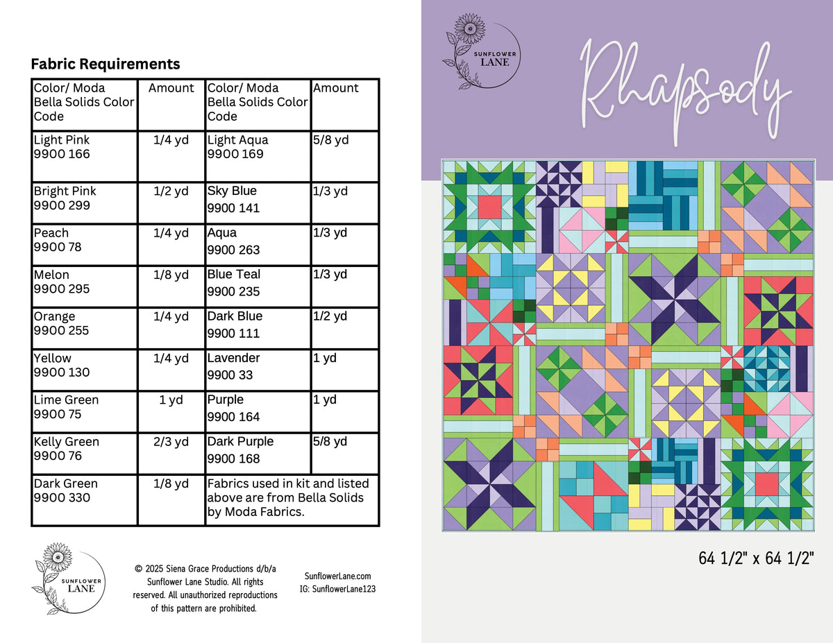 Sunflower Lane Rhapsody Quilt Pattern - Digital Download